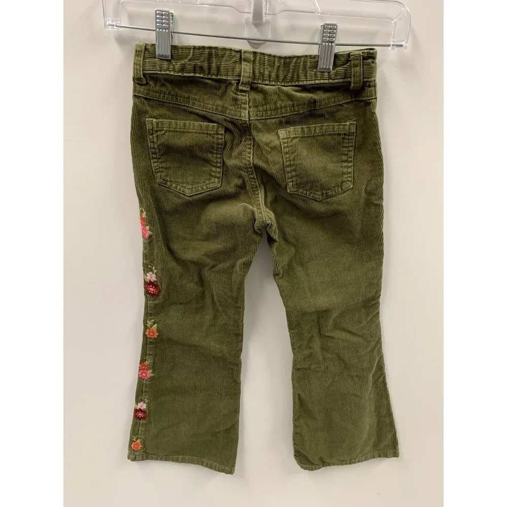 Gymboree Floral Embroidered Y2K Corduroy Green Pants Size 7 Youth‎